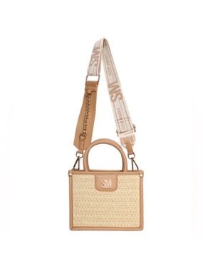 Steve Madden Beige Woven Top-Handle Crossbody Bag with Logo Strap
